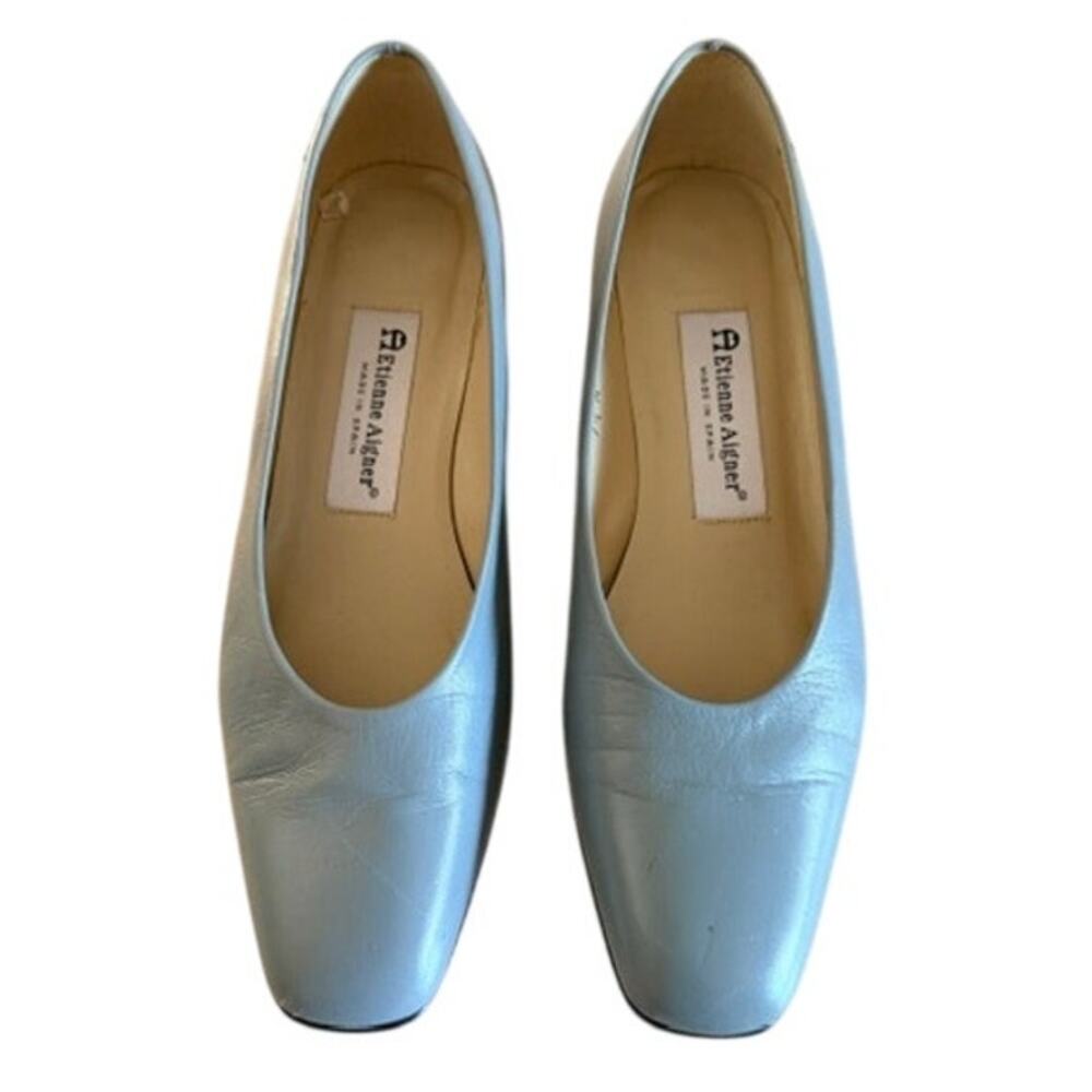 Etienne Aigner Montecarlo Leather Pumps Blue Block Heel Shoes Women's 7.5M Spain - Picture 3 of 10